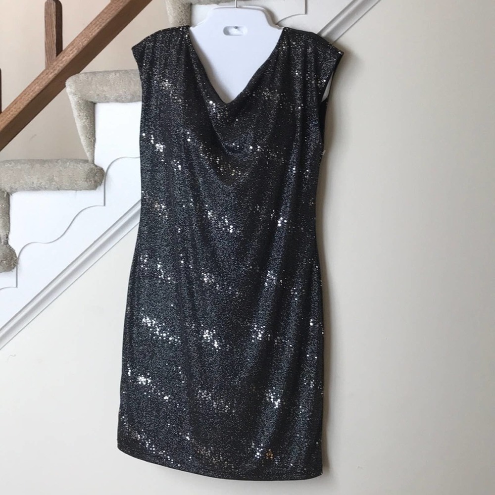 Dressy black cocktail dress open back stretchy